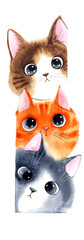 Cute three watercolor cats cartoon hand drawn style illustration, for postcard, printing card, books