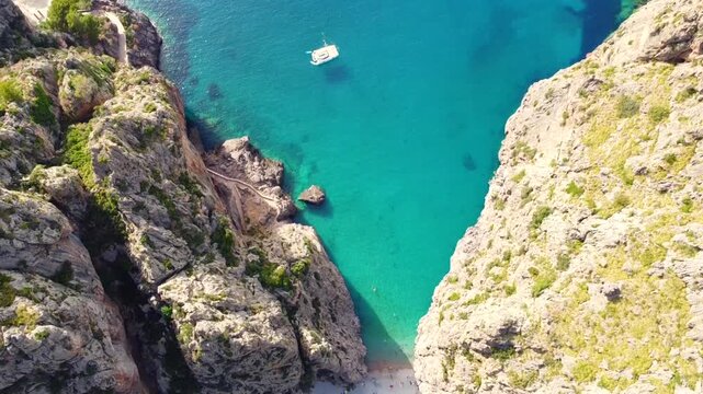 Aerial View of Hidden Beach in Sa Calobra Gorge