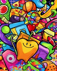Obraz premium Abstract graffiti art with a smiley apple.