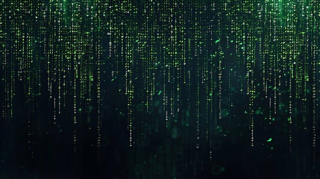 Matrix-style falling green code on a black background 