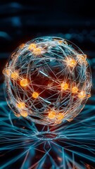futuristic 3d rendering of complex network structure with glowing nodes and connecting lines