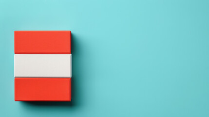 Minimalistic representation of the Austrian flag on a turquoise background. Perfect for patriotic, national, or cultural themed projects.