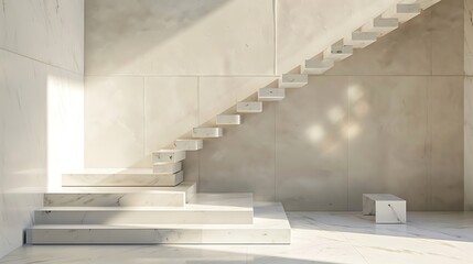Fototapeta premium Minimalist staircase with floating marble steps 