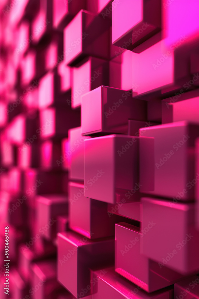 Poster futuristic abstract of pink cubes creating a modern geometric pattern with depth perspective, ideal 