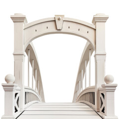 Front View of Classic White Modern Tied Arch Bridge With Railings on Isolated Background.