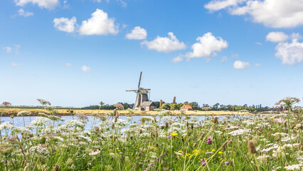 Dutch windmill Het Noorden at the wadden island Texel in the Netherlands.