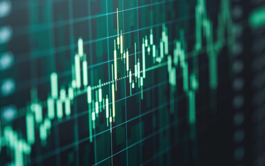 Fototapeta premium Close-up of a digital stock market chart showing data visualization on a computer screen, illustrating financial trends and investment analysis.