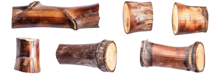 Tropical bamboo wood trunk pieces on isolated background.