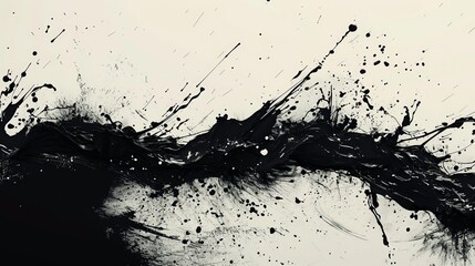 Abstract ink splatter background with bold, black patterns and dynamic shapes