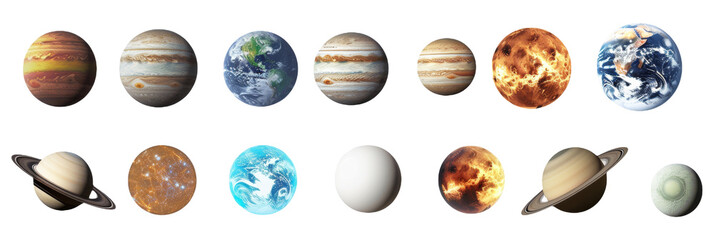 Set of planets of the solar system on isolated background.