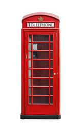 british telephone box, A classic red British telephone booth isolated on a white background, perfect for travel, communication, or British-themed designs, websites, or presentations.