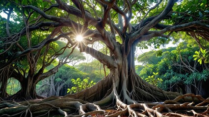 Obraz premium Sunlight Through the Canopy of a Giant Tree