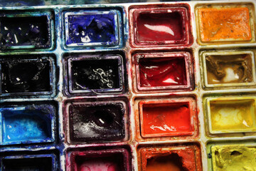 Watercolor palette with vivid colors is inspiring creativity for any artist or designer