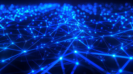 Obraz premium A blue background with many blue lines and dots. The lines and dots are connected to each other in a way that they form a web. The image has a futuristic and technological vibe to it