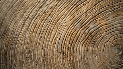 Naklejka premium Close-up of tree rings on a cross-section of a tree trunk, showing the patterns and textures of growth.
