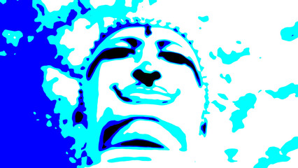 abstract crate floor White Buddha statue stands tall on top of a mountain in Mukdahan province, Thailand, multicolored blur gradient, statue, sculpture, religion, stone, ancient, Asia, art, face, head