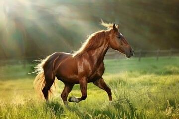 Beautiful horse on a green meadow, ai