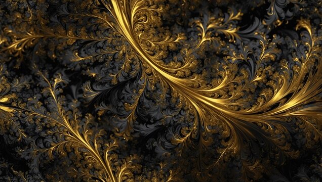 black gold texture with fractal art, ideal for desktop wallpaper, posters, and cards. High contrast