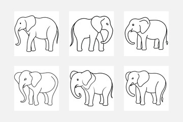 Creative elephant line art illustration set
