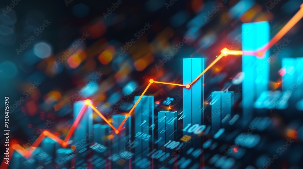 Leinwandbilder An arrow line chart for business development that helps a stable business grow beyond the normal limits. - An arrow line chart for profit development that increases - A 3D arrow line chart that