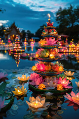 Fototapeta premium Colorful and traditional Loy Krathong festival celebrations