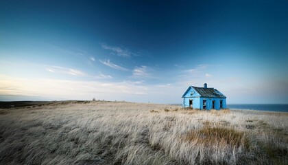 Fototapeta premium Abandoned House, White, Blue, Solitude, Minimalism