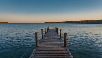 Serene pier scene with blue sky - landscape background, high contrast