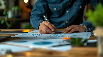 Man working with financial data in office. Business and accounting concept