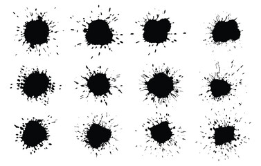 Black ink drops and paint splashes. Collection of spots and stains. ink stains and dirt spots scattered with isolated. Urban street style ink blots drops and spots.