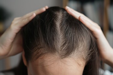 Naklejka premium A woman with a bald spot on her head