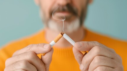 Hand holding cigarette, World No Tobacco Day concept.