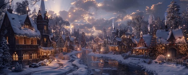 Scenic view of a festive village filled with music, laughter, and cheer.