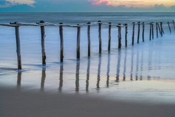 Wooden Fence Marking Donana National Park Limit on Matalascanas Beach