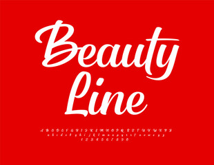 Vector stylish badge Beauty Line. Trendy Cursive Font. Modern Alphabet Letters and Numbers set.