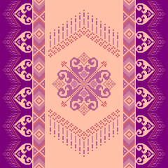 Cross Stitch pattern with Floral Designs. Traditional cross stitch needlework. Geometric Ethnic pattern, Embroidery, Textile ornamentation, fabric, Hand stitched pattern, Cultural stitching pixel art.