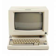 Computer with keyboard and mouse by on wooden table against wall. Generative AI