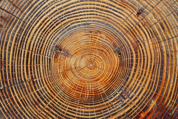 Naklejka premium Close-up view of timber tree rings, generative ai