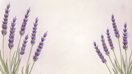 Fototapeta premium Pencil Drawing of Lavender Flowers on Light Purple Background with Ample Copy Space. Delicate and Elegant Design Ideal for Botanical and Nature Themes Projects