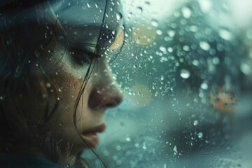 A person gazes out a window with a contemplative expression