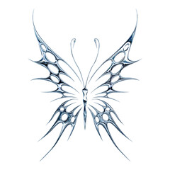 3d chrome metal effect neo tribal y2k gothic style tattoo. Cyber sigilism butterfly design icon.