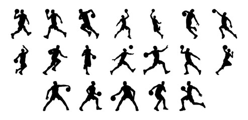 Set of Illustration of basketball player silhouette. basketball player icon
