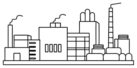 Detailed Line Drawing of Industrial Plant: Professional Illustration for Various Uses