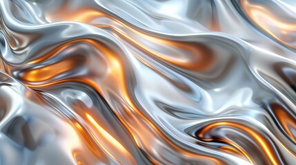 Abstract, liquid metal texture with smooth, flowing patterns and shiny surfaces