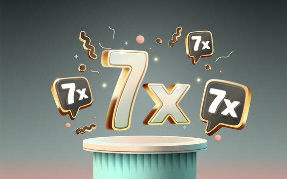 7x winner banner, promotion flyer, prize label. Vector illustration