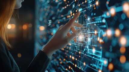 Woman Interacting with Futuristic Interface