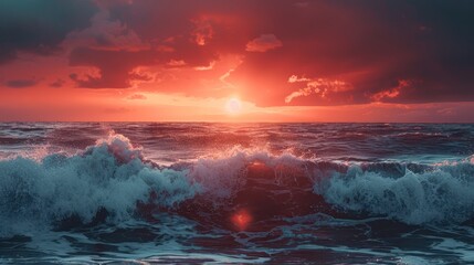 Fototapeta premium View of beach waves with beautiful sunset