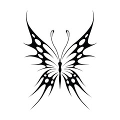 Neo tribal y2k gothic style tattoo. Cyber sigilism butterfly design. Vector illustration