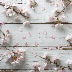 Spring Cherry Blossoms on Rustic Wooden Table
