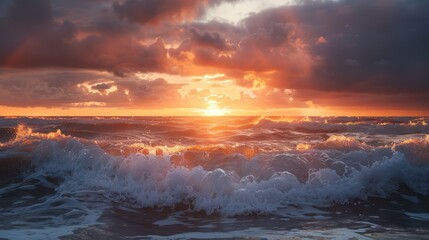 Fototapeta premium View of beach waves with beautiful sunset