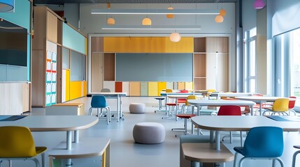 Modern classroom with movable walls and multifunctional furniture 